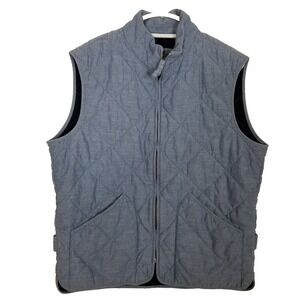 J.Crew Men Chambray Quilted Full Zip Puffer Vest Sz L Blue Sleeveless Jacket